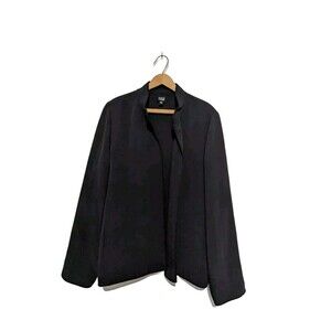 Eileen Fisher Silk Blend Textured Open Front Blazer Jacket Blue L Unstructured